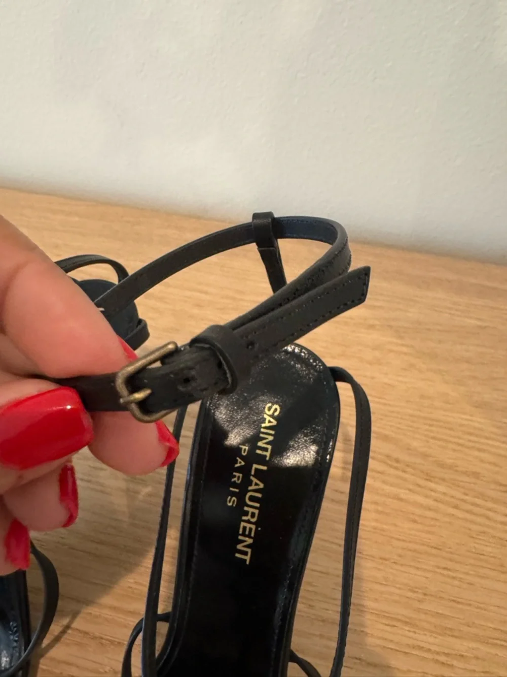 Saint Laurent Black Logo T-Strap Stiletto Sandals - Picture 13 of 16